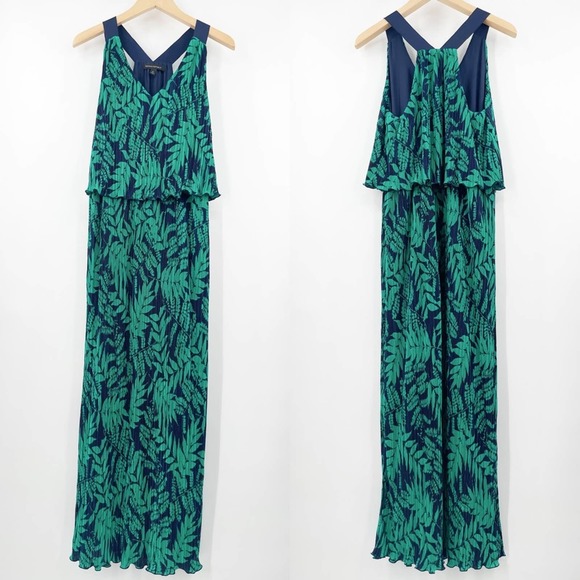 BANANA REPUBLIC Dress Travel Coastal Tropical Leaf Print Racerback Maxi Midi Med - Picture 2 of 11